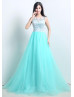 Ivory Lace Colored Tulle Modest Long Prom Dress